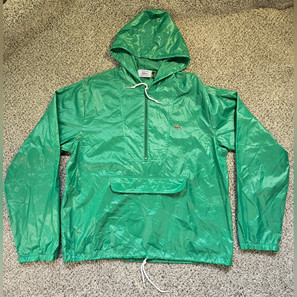 VINTAGE Lacoste Izod Men's Green Windbreaker Rain Jacket Size L EXCELLENT shape!